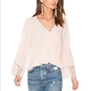 Eight Sixty Wrap Front Bell Sleeve Lace Top XS